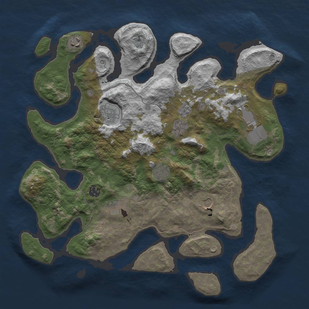 Rust Map: Barren, Size: 4000, Seed: 900009, 12 Monuments