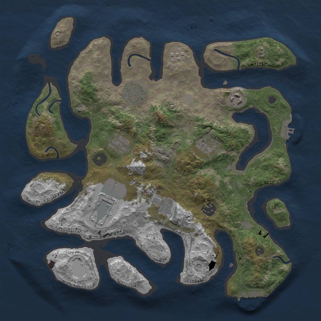 Rust Map: Procedural Map, Size: 3550, Seed: 525982, 16 Monuments