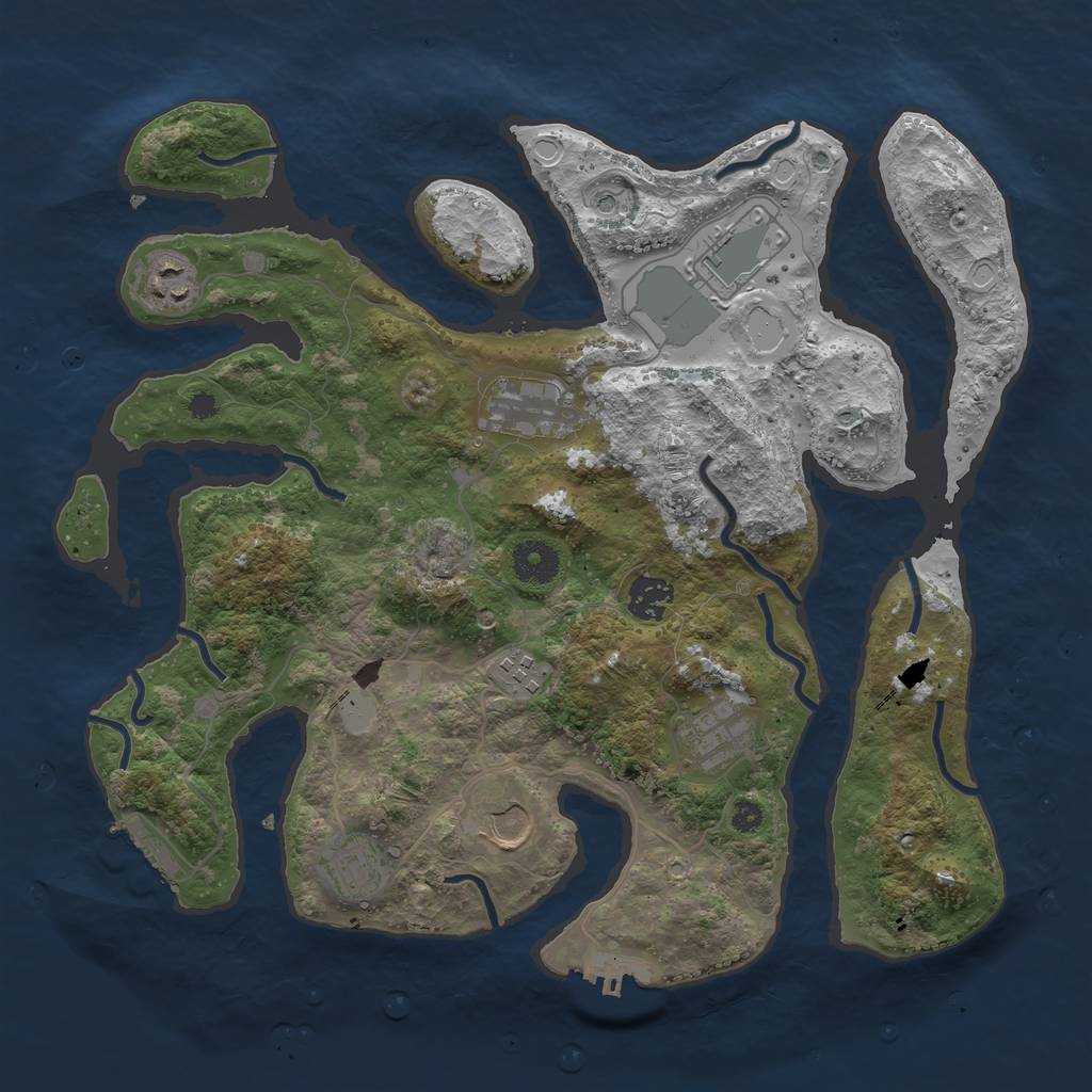 Rust Map: Procedural Map, Size: 3600, Seed: 121116662, 16 Monuments