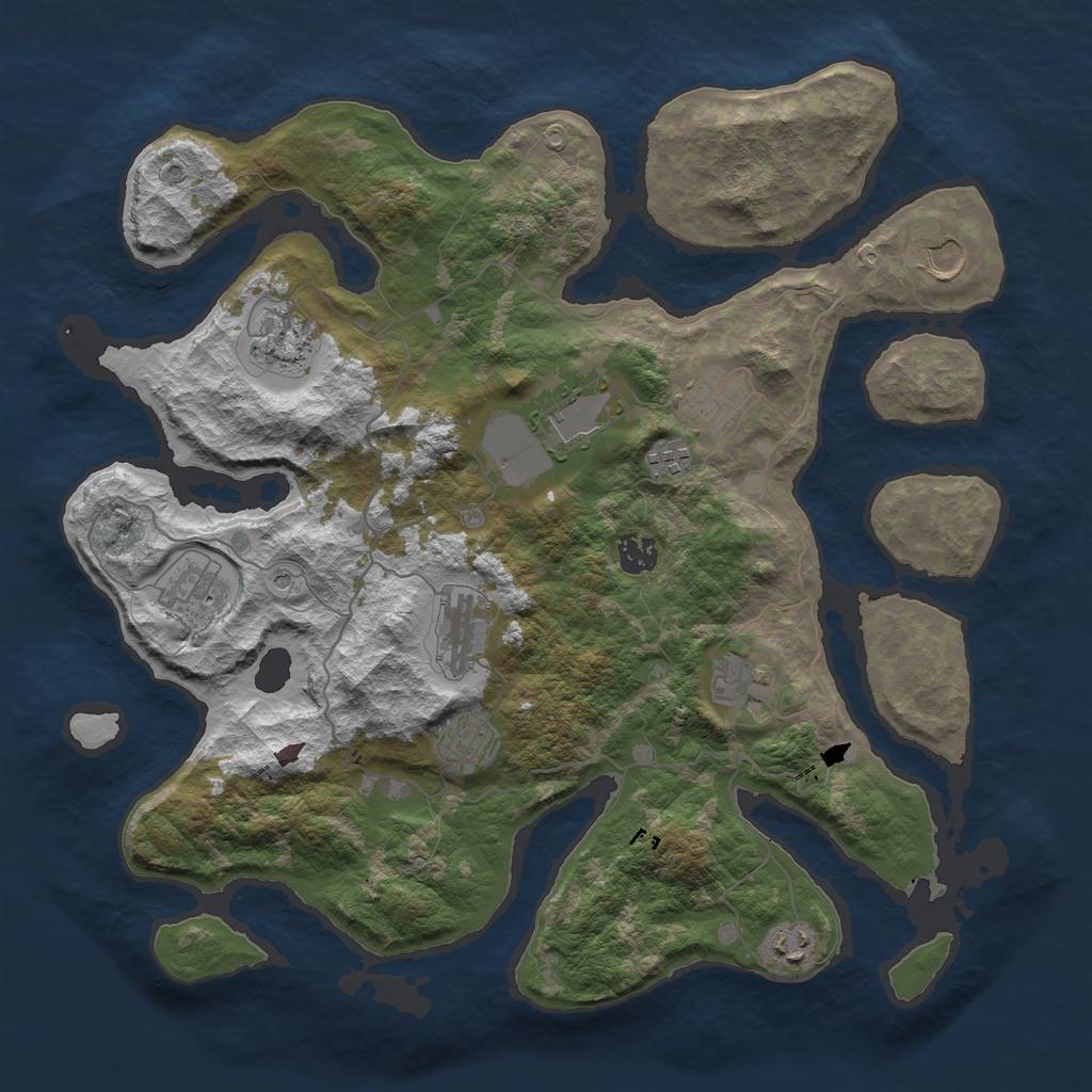 Rust Map: Barren, Size: 4000, Seed: 38473895, 14 Monuments
