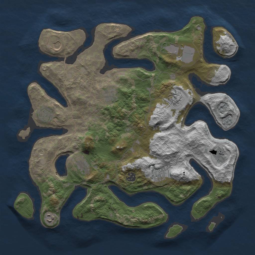 Rust Map: Barren, Size: 4000, Seed: 872086191, 14 Monuments