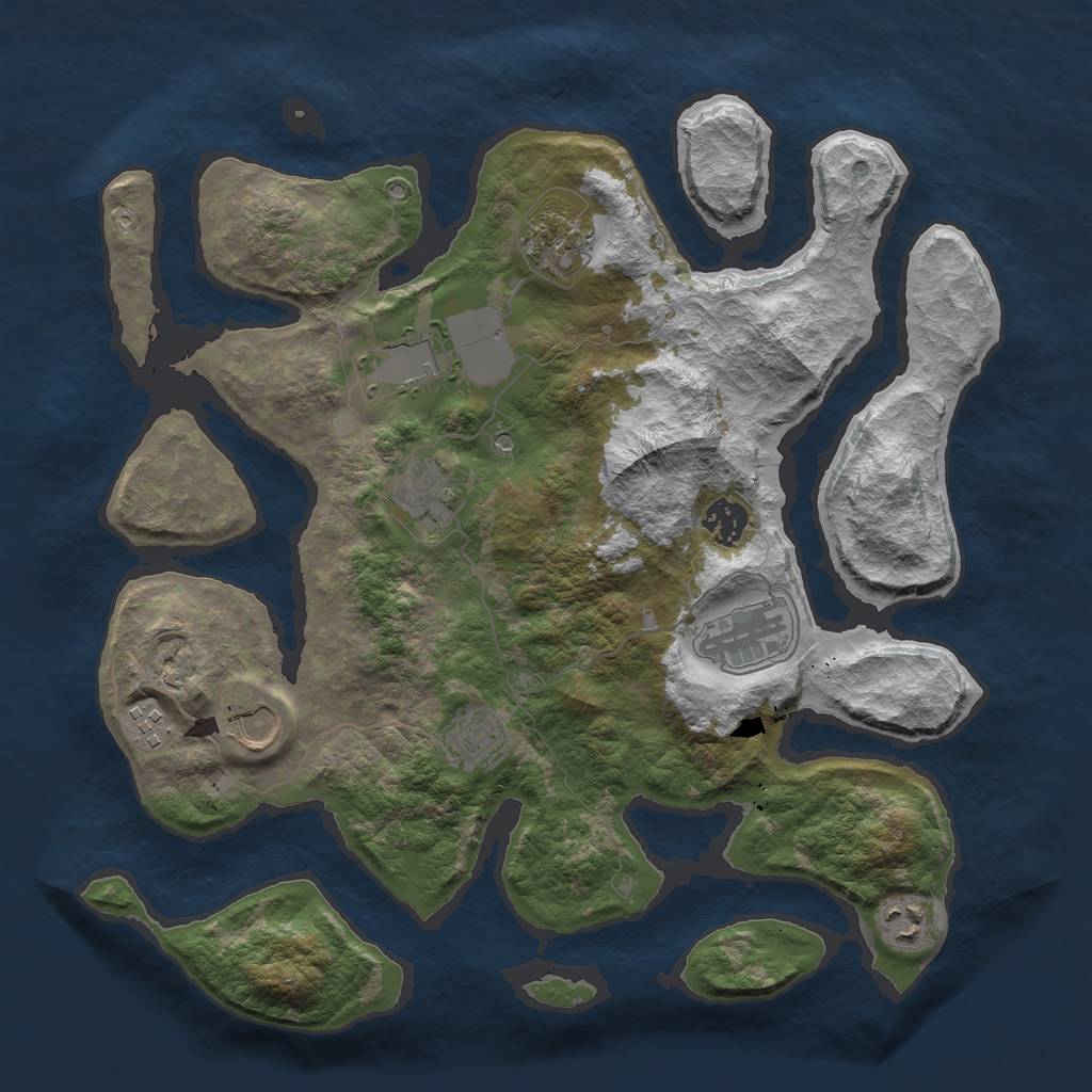 Rust Map: Barren, Size: 3700, Seed: 205270752, 12 Monuments