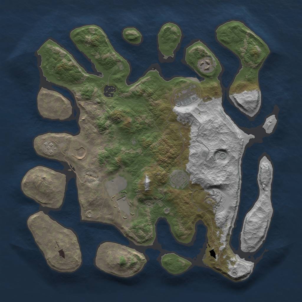 Rust Map: Barren, Size: 3750, Seed: 23767668, 11 Monuments