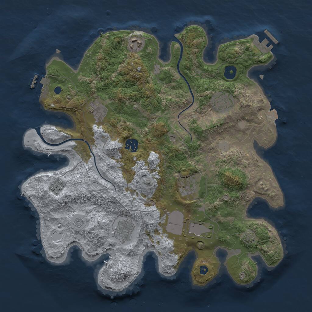 Rust Map: Procedural Map, Size: 3500, Seed: 843026339, 14 Monuments