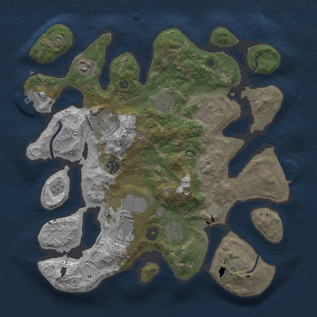 Rust Map: Procedural Map, Size: 3550, Seed: 47007, 16 Monuments