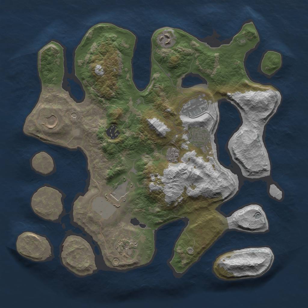Rust Map: Barren, Size: 3500, Seed: 1971796357, 11 Monuments