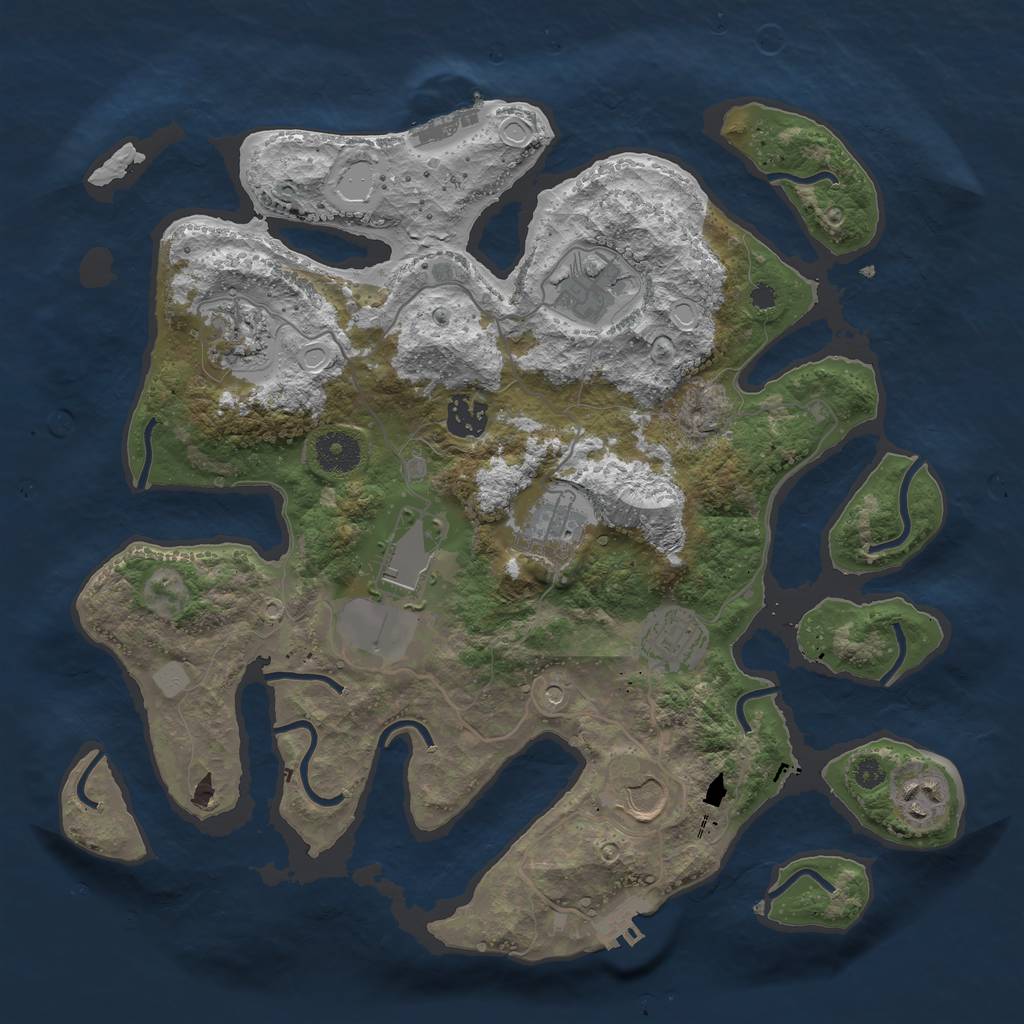 Rust Map: Procedural Map, Size: 3550, Seed: 355145, 16 Monuments