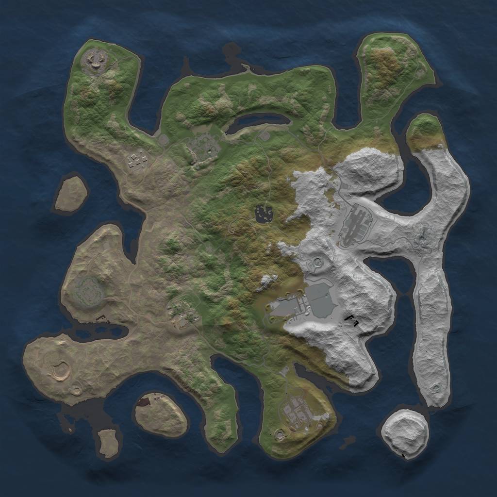 Rust Map: Barren, Size: 3850, Seed: 1340316047, 13 Monuments