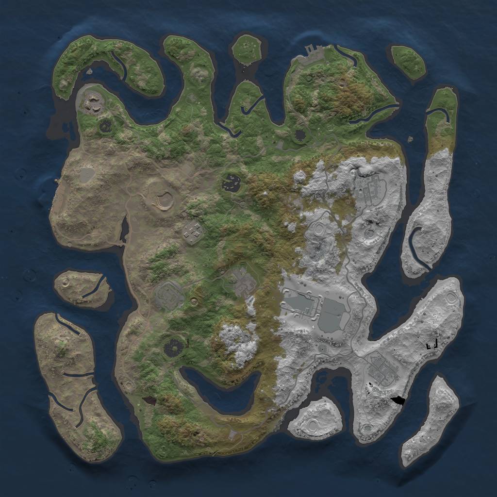 Rust Map: Procedural Map, Size: 4000, Seed: 874188, 17 Monuments