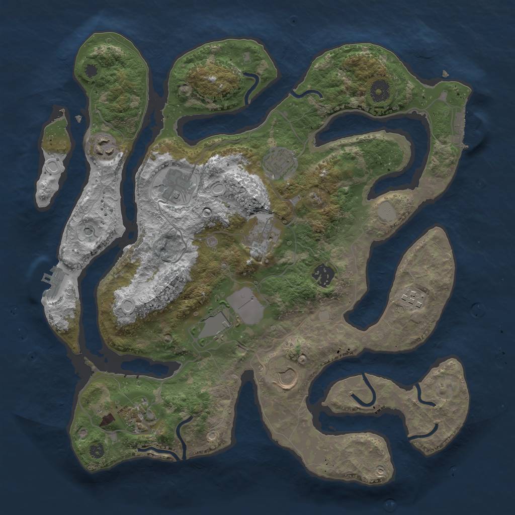 Rust Map: Procedural Map, Size: 3600, Seed: 2049436459, 17 Monuments