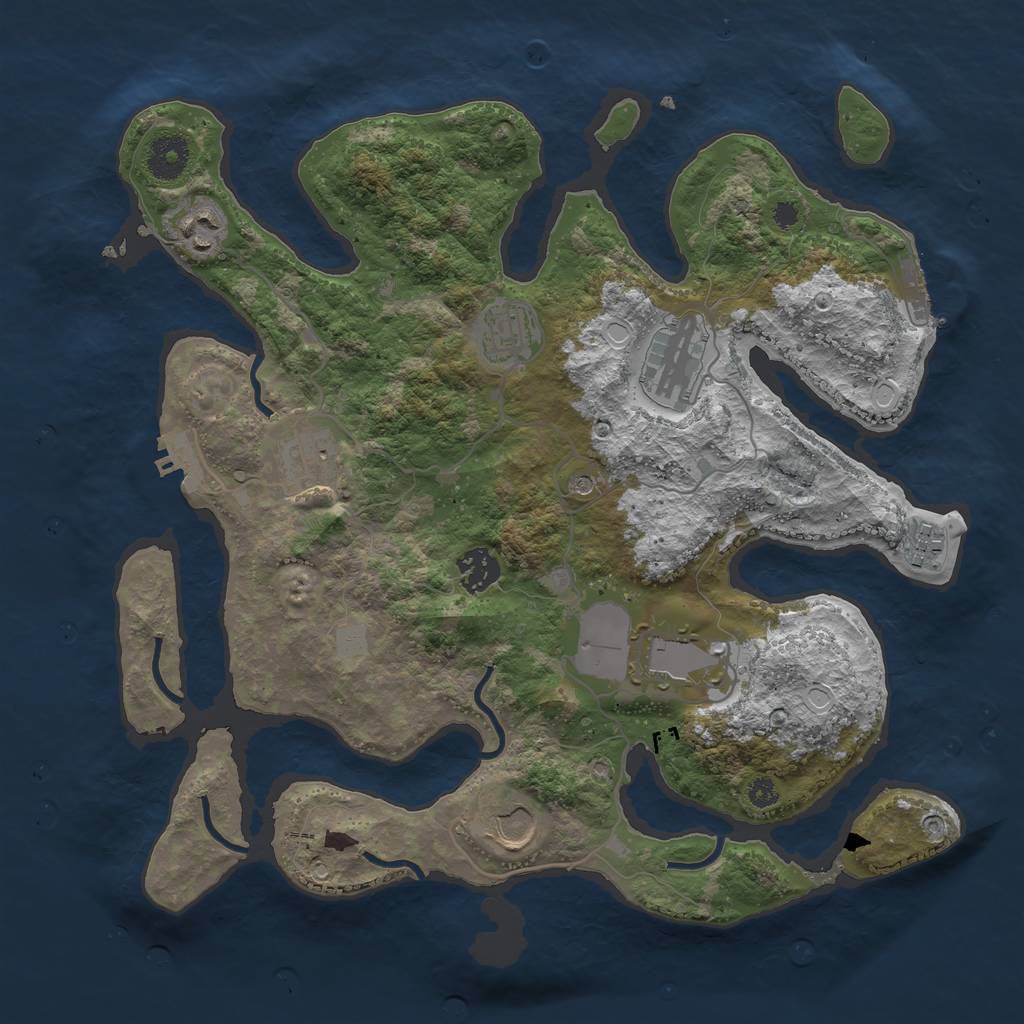 Rust Map: Procedural Map, Size: 3550, Seed: 500591, 16 Monuments