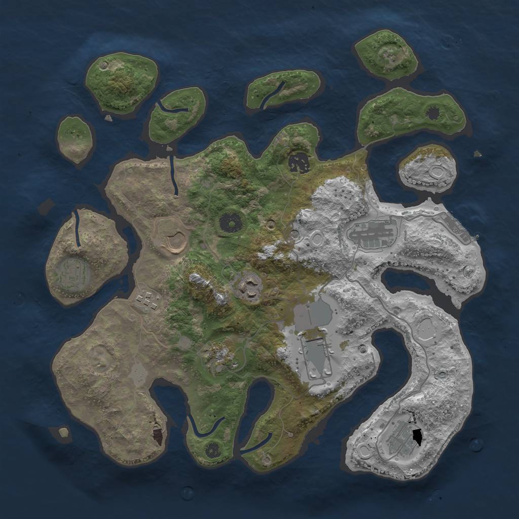 Rust Map: Procedural Map, Size: 3550, Seed: 302045, 16 Monuments