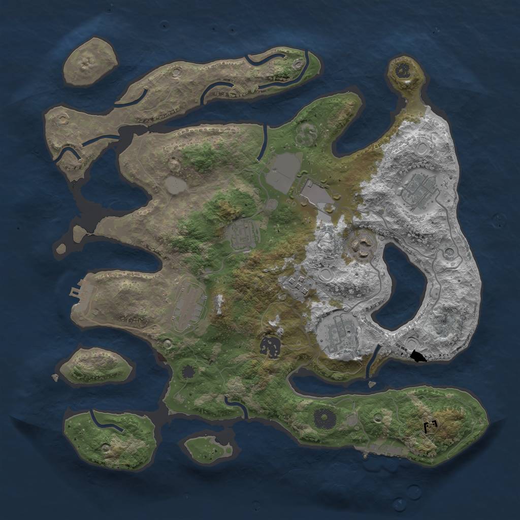 Rust Map: Procedural Map, Size: 3550, Seed: 908716, 16 Monuments