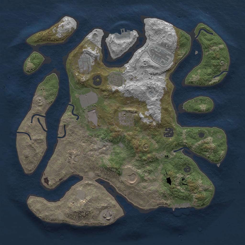 Rust Map: Procedural Map, Size: 3550, Seed: 593716, 17 Monuments
