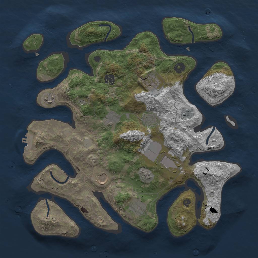 Rust Map: Procedural Map, Size: 3550, Seed: 338901, 16 Monuments