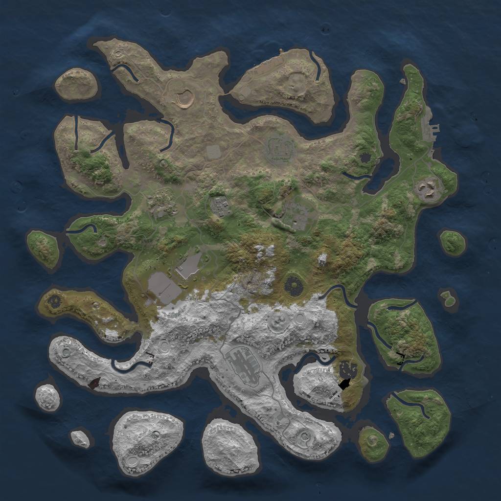 Rust Map: Procedural Map, Size: 3950, Seed: 1687191947, 17 Monuments