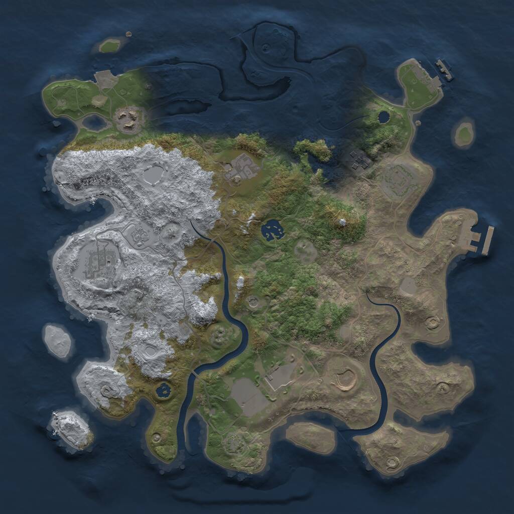 Rust Map: Procedural Map, Size: 3550, Seed: 705076, 14 Monuments