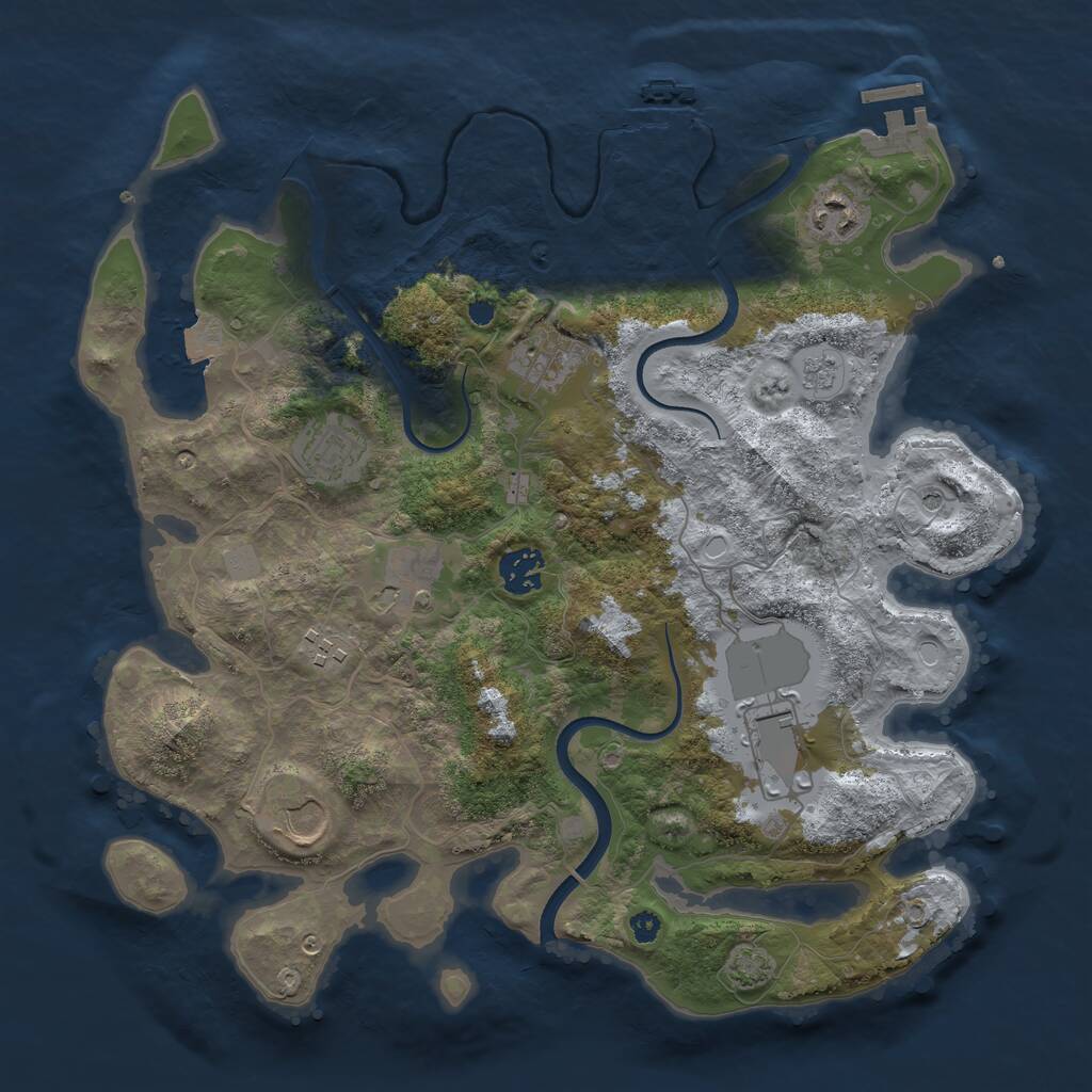Rust Map: Procedural Map, Size: 3550, Seed: 205733, 14 Monuments