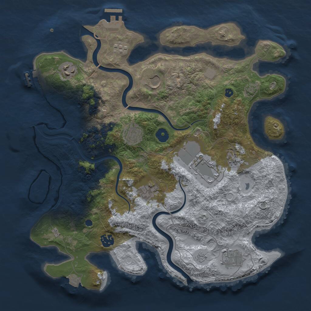 Rust Map: Procedural Map, Size: 3550, Seed: 23437, 15 Monuments