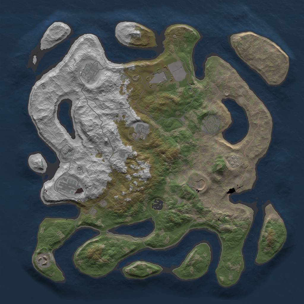 Rust Map: Barren, Size: 4000, Seed: 5401, 12 Monuments