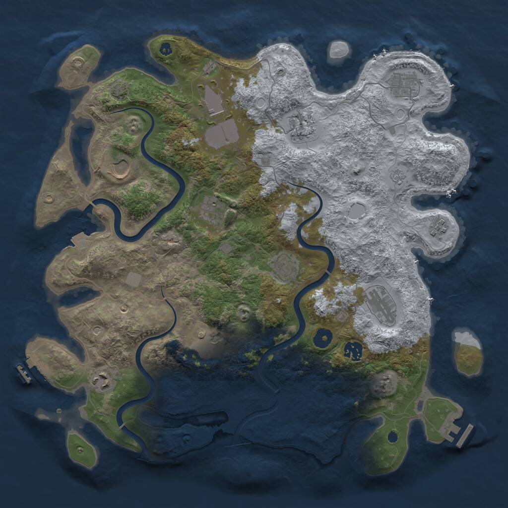 Rust Map: Procedural Map, Size: 3950, Seed: 297244069, 17 Monuments