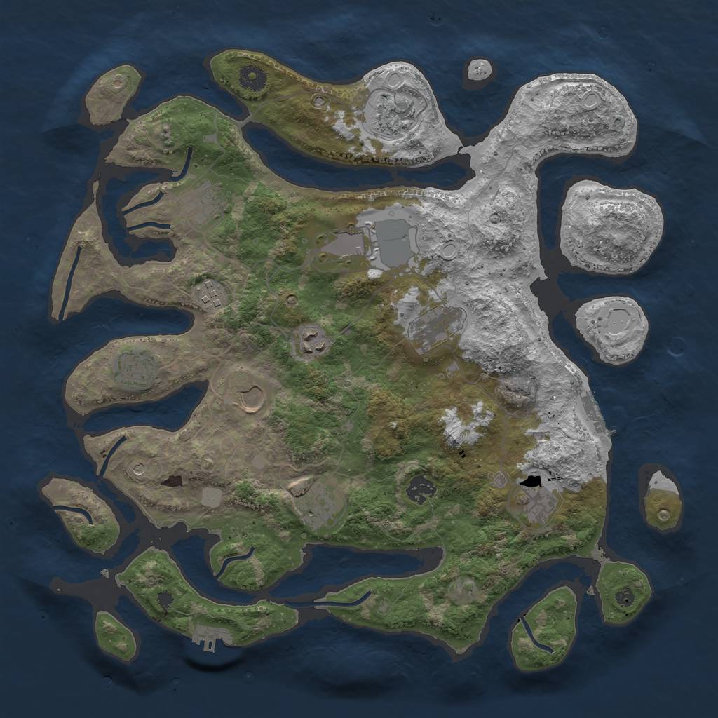 Rust Map: Procedural Map, Size: 3950, Seed: 297244069, 19 Monuments