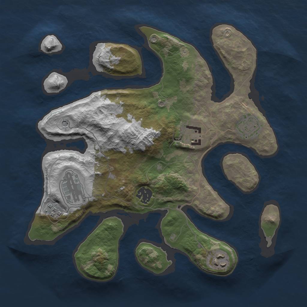 Rust Map: Barren, Size: 3000, Seed: 301959728, 9 Monuments