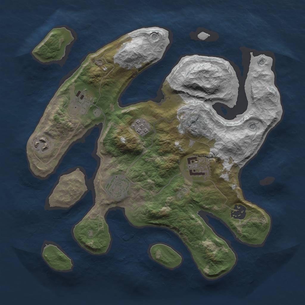 Rust Map: Barren, Size: 3000, Seed: 207109, 9 Monuments