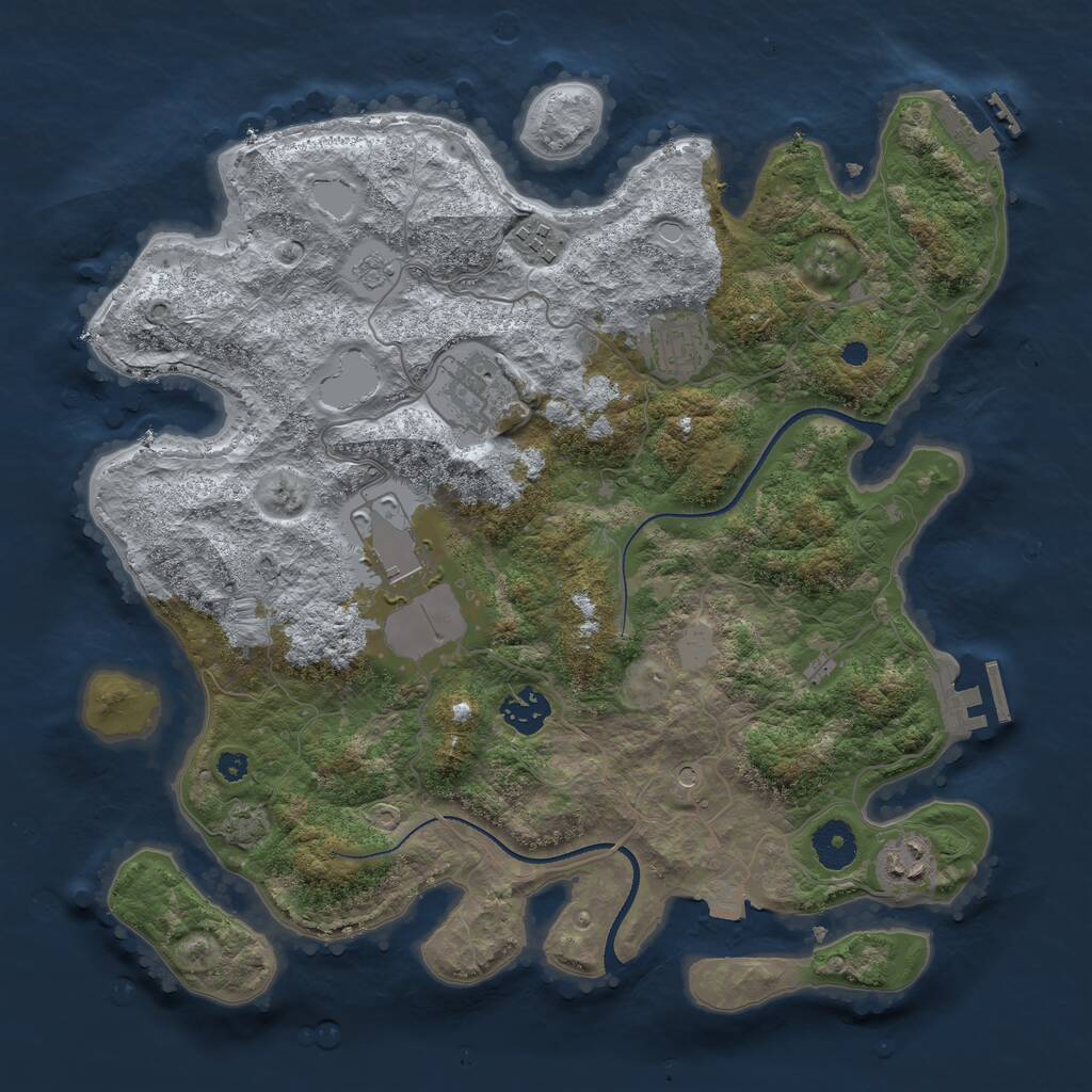 Rust Map: Procedural Map, Size: 3550, Seed: 305413, 12 Monuments