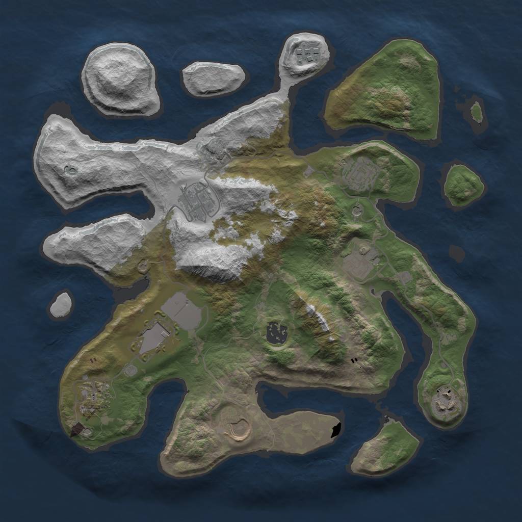 Rust Map: Barren, Size: 3500, Seed: 2861, 12 Monuments