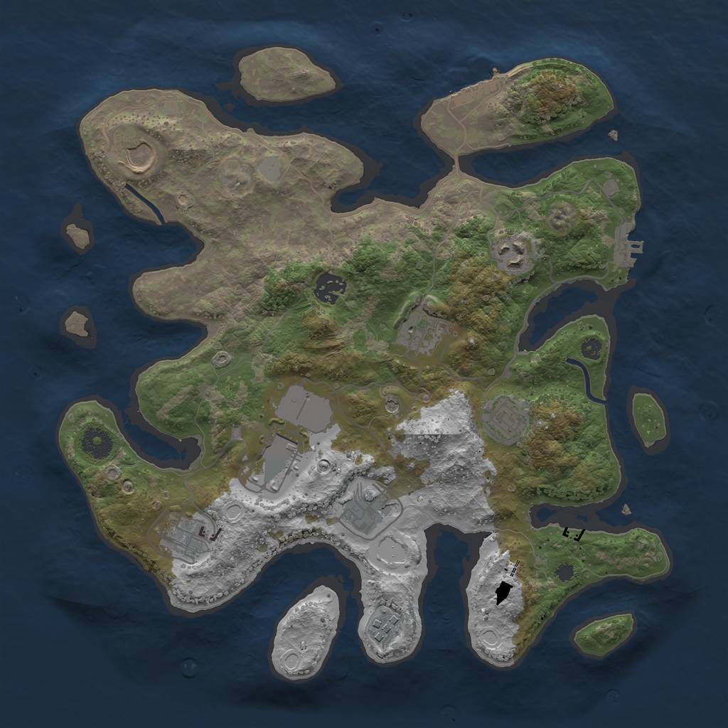 Rust Map: Procedural Map, Size: 3550, Seed: 836658, 17 Monuments