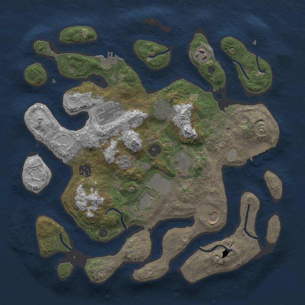 Rust Map: Procedural Map, Size: 3600, Seed: 1035990334, 16 Monuments