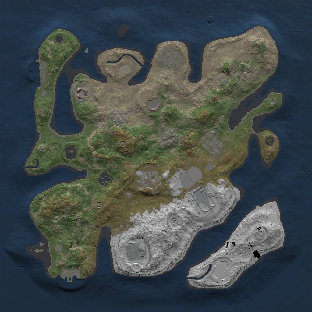 Rust Map: Procedural Map, Size: 3550, Seed: 374761, 18 Monuments