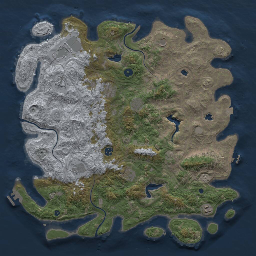 Rust Map: Procedural Map, Size: 4500, Seed: 1040498596, 16 Monuments