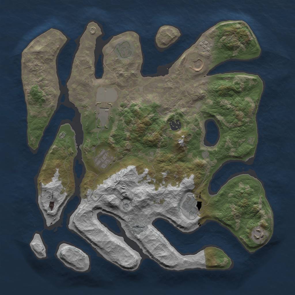 Rust Map: Barren, Size: 3750, Seed: 1050532918, 11 Monuments