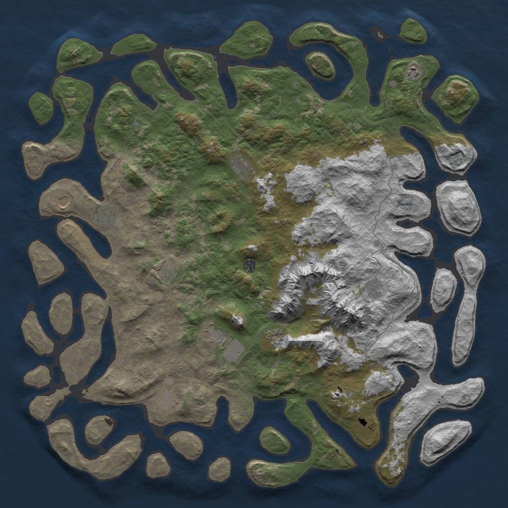 Rust Map: Barren, Size: 6000, Seed: 2710112, 14 Monuments