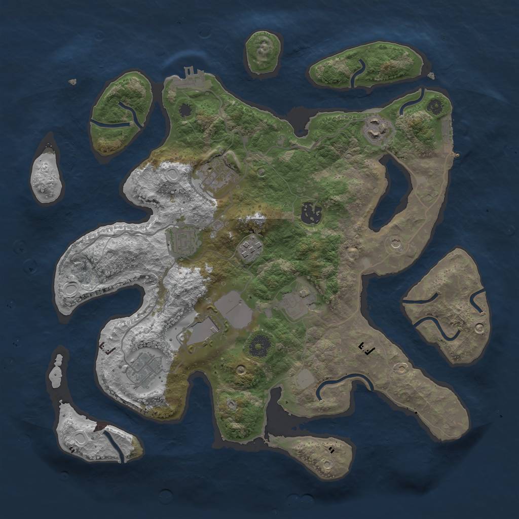 Rust Map: Procedural Map, Size: 3550, Seed: 138386, 16 Monuments