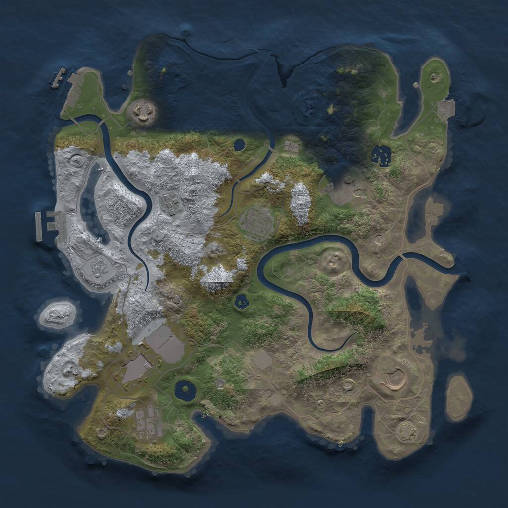 Rust Map: Procedural Map, Size: 3500, Seed: 1075236222, 14 Monuments