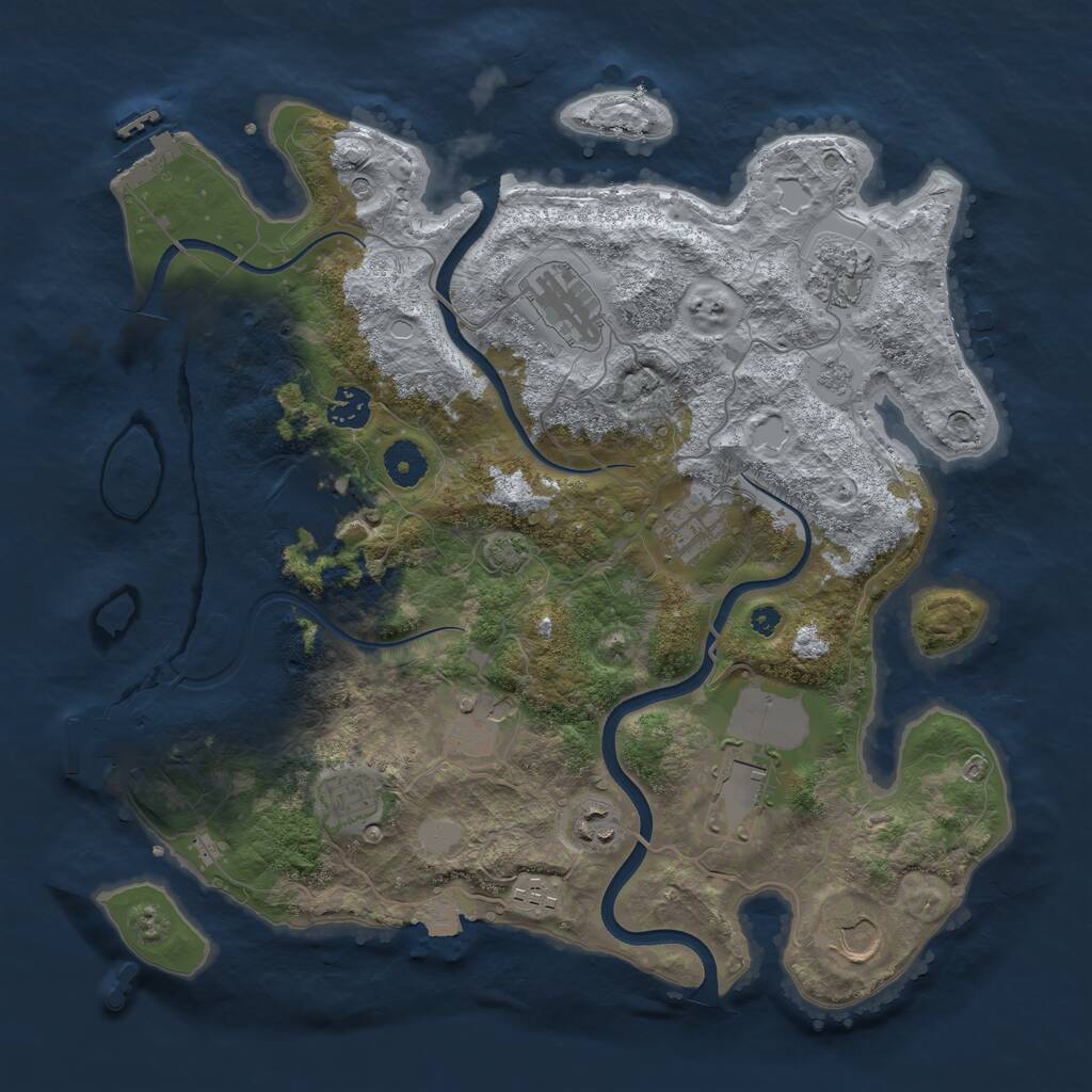 Rust Map: Procedural Map, Size: 3750, Seed: 769625, 17 Monuments
