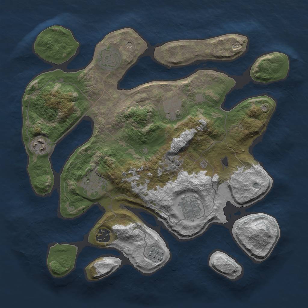 Rust Map: Barren, Size: 3200, Seed: 55158, 10 Monuments