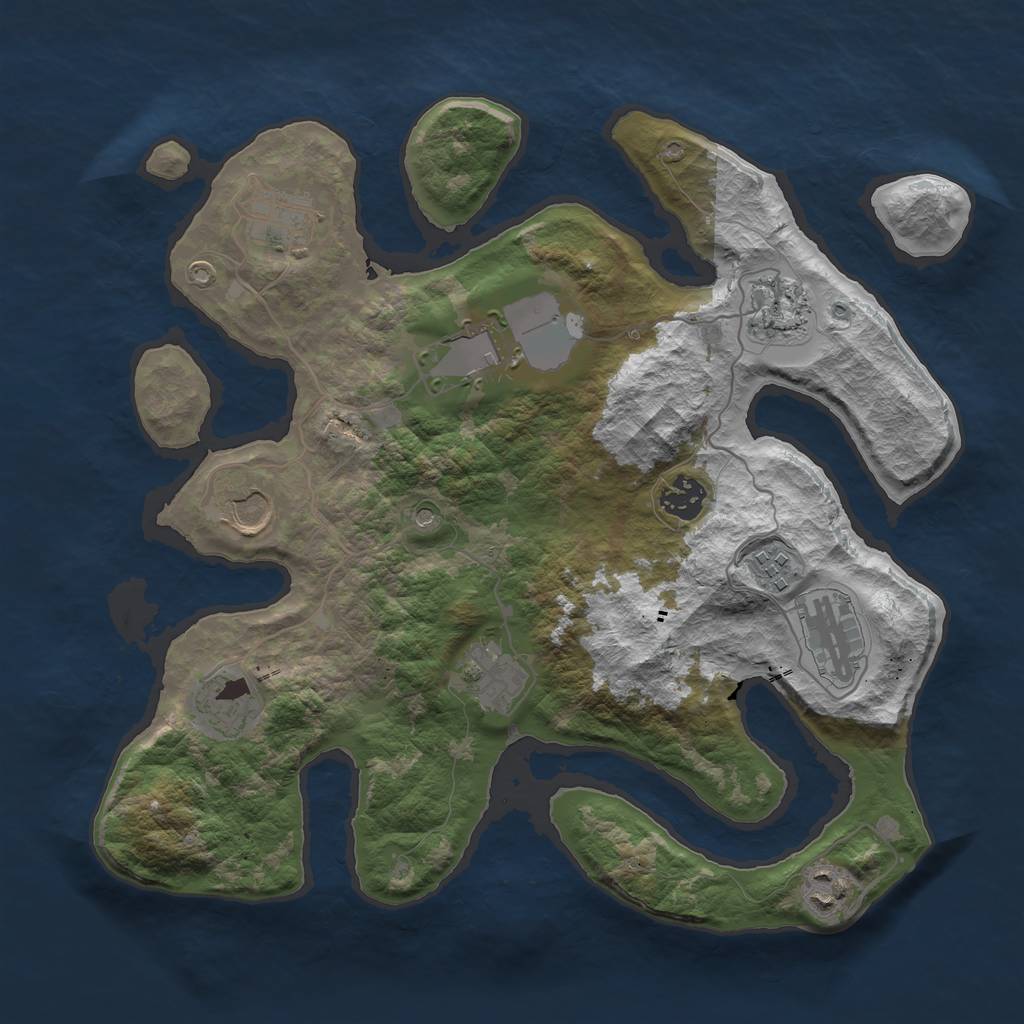 Rust Map: Barren, Size: 3500, Seed: 732907, 13 Monuments