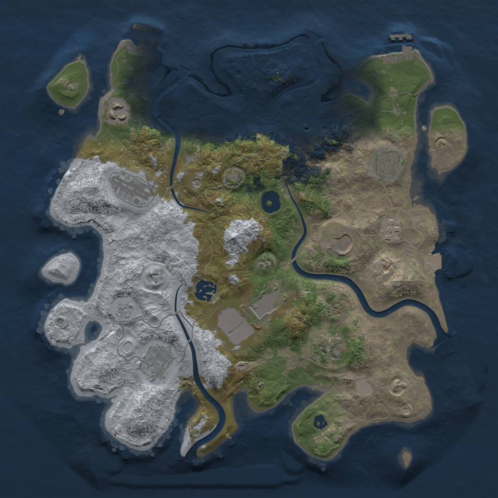 Rust Map: Procedural Map, Size: 3550, Seed: 33213, 15 Monuments