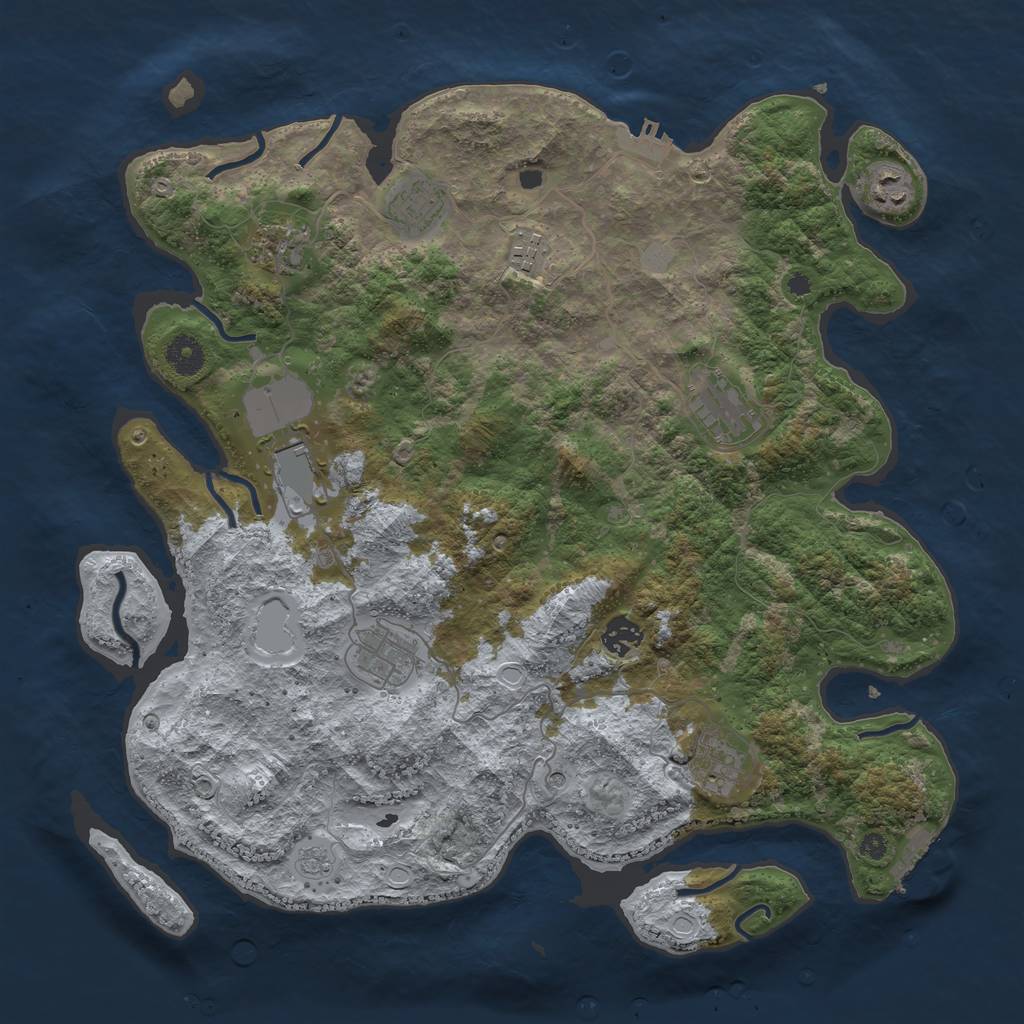 Rust Map: Procedural Map, Size: 3950, Seed: 1259623286, 16 Monuments