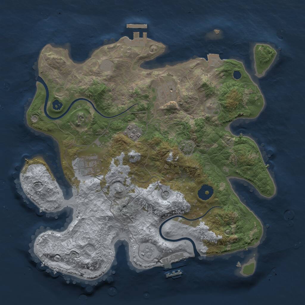 Rust Map: Procedural Map, Size: 3000, Seed: 689777, 9 Monuments