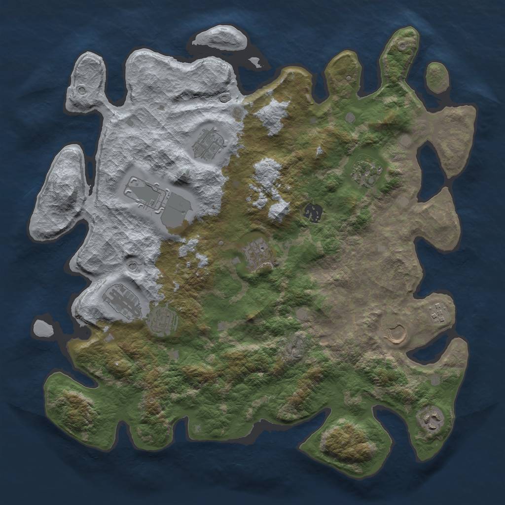 Rust Map: Barren, Size: 4000, Seed: 3063, 13 Monuments