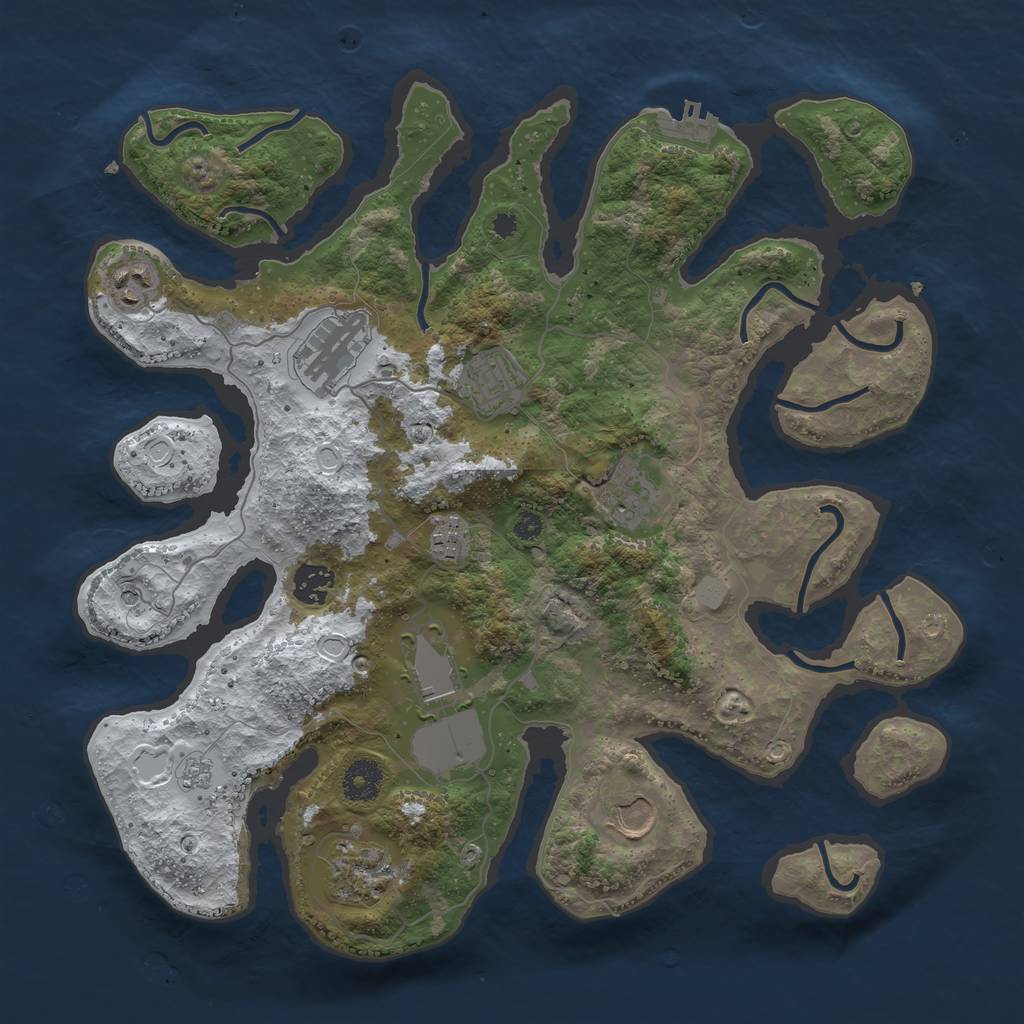 Rust Map: Procedural Map, Size: 3700, Seed: 349084515, 17 Monuments