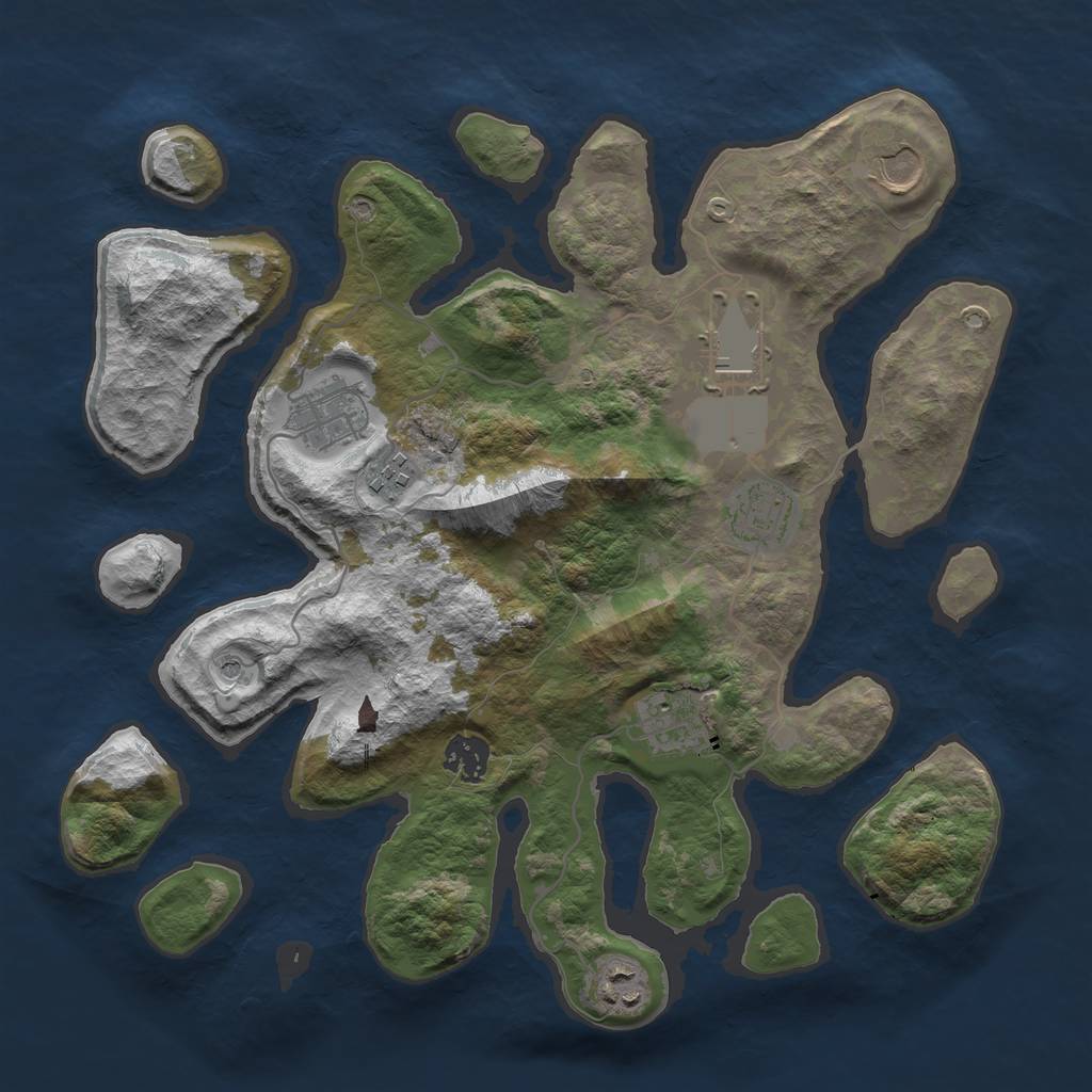 Rust Map: Barren, Size: 3500, Seed: 31225563, 11 Monuments