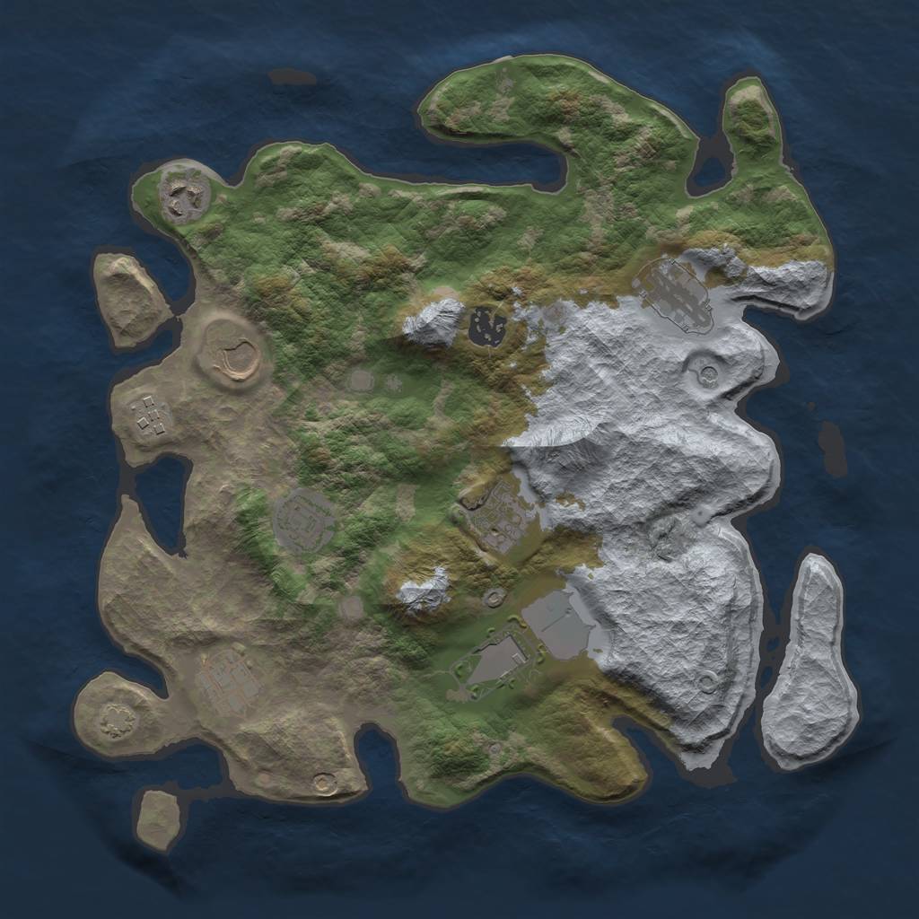 Rust Map: Barren, Size: 3500, Seed: 232414, 13 Monuments