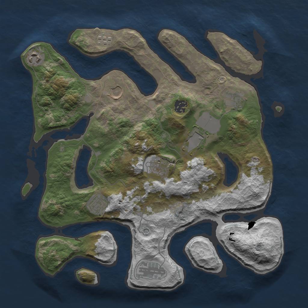 Rust Map: Barren, Size: 3500, Seed: 1647233973, 12 Monuments
