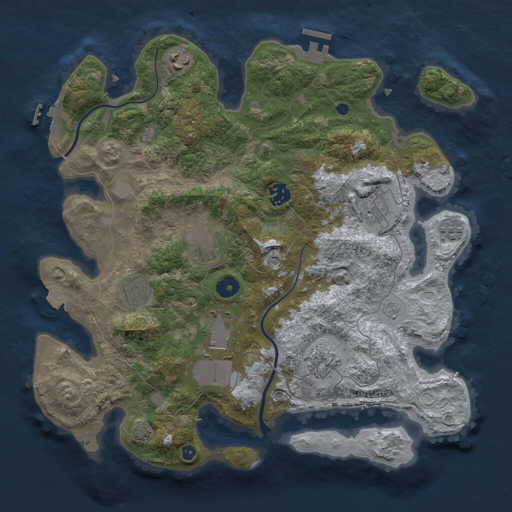 Rust Map: Procedural Map, Size: 3500, Seed: 77974886, 14 Monuments